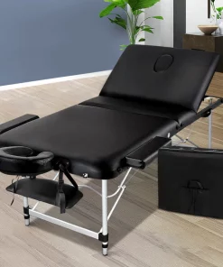 Zenses 70cm Portable 3 Fold Aluminium Massage Table Therapy Beauty Waxing Bed Black