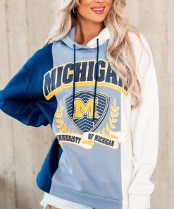 "University Of Michigan" Colorblock Graphic Hoodie (Navy/Ivory)