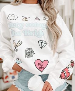 "Here Comes The Bride" Metallic Graphic Crewneck (White) - Print On Demand