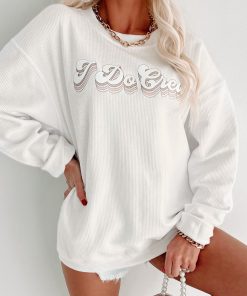 "I Do Crew" Corded Metallic Graphic Crewneck (White) - Print On Demand