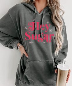 "Hey Sugar" Vintage Wash Graphic Hoodie (Black/Pink) - Print On Demand