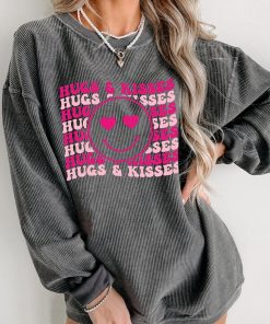 "Hugs & Kisses" Corded Graphic Crewneck (Charcoal) - Print On Demand