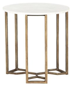 Zia Regency White Marble Top Geometric Gold Frame Round End Table