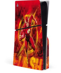 Skinit Decal Gaming Skin Compatible with PS5 Slim Disk Console - Officially Licensed DC Comics The Flash Action Pose Design