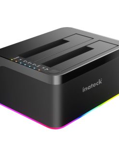 Inateck RGB USB 3.0 USB-C Port Hard Drive Docking Station with Offline Cloning, for 2.5/3.5 Inch SATA HDDs and SSDs, 2 x 20TB Dual Bay Docking Station, UASP Supported, SA02003C
