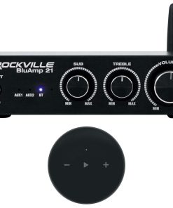 (1) Rockville BLUAMP 21 Black 2.1 Channel Bluetooth Home Audio Amplifier Receiver Bundle with (1) Rockville Mini WiFi Music Player Wireless Audio Streaming Multiroom Stereo Receiver (2 Items)