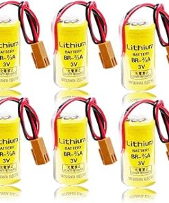 «6 Pack» 3V 1600mAh Br-2/3a Lithium Battery Replacement for FANUC A98L-0031-0006 PLC Industrial Lithium with Brown Plug