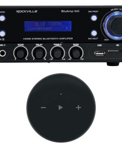 (1) Rockville BLUAMP 100 Home Stereo Bluetooth Amplifier with USB/Mic Input+RCA Out Bundle with (1) Rockville Mini WiFi Music Player Wireless Audio Streaming Multiroom Stereo Receiver (2 Items)
