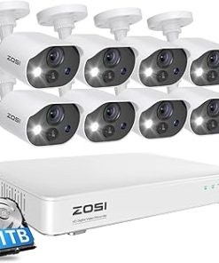 ZOSI C303 Home Security Camera System with Audio, 8CH 3K Lite H.265+ DVR with 1TB HDD, 8pcs 1080P Outdoor CCTV Cameras, Person Vehicle Detection, Night Vision, Spotlight Siren, for 24/7 Recording