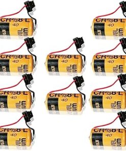 (10 Pack) 3V 2000mAh CR2/38.L Battery Compatible for Fuji CR2/3 8.L 3V PLC Lithium Battery FDK CR17/33 with Black Plug, Orange