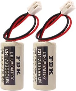 (2-Pcs) CR17335SE 3V 1800mAh Non-Rechargeable Lithium Cell for FDK CR17335SE 3V Epson Robot Controller RC Series Battery R13B060003 with White Plug (3 Volt, 1.8Ah, Non-rechargrable)