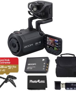 Zoom Q8n-4K Ultra High Definition Handy Video Recorder, Four Tracks of Audio Recording, for Record/Streaming Music, Podcasts + 128GB microSDXC Memory Card + Rechargeable Battery + Accessories – Bundle