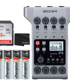 Zoom PodTrak P4 Portable Multitrack Podcast Recorder Bundle with 32GB Ultra SDHC Memory Card + 4X AA Batteries + Cleaning Cloth – Deluxe Podcasting Bundle
