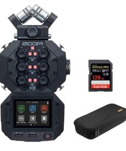 Zoom H8 8-Input / 12-Track Portable Handy Recorder with 128GB Pro Memory Card & Wide-Mouth Case Bundle