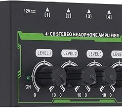 Yunseity 4 Channel Headphone Amplifier, Mini Metal Stereo Audio Amplifier with 6.35mm Output, 7 Color Breathing Light Ultra Compact Headphone Splitter for Studio and Stage (US Plug
