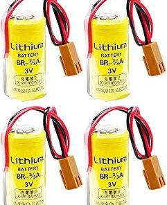 «4 Pack» 3V 1600mAh Br-2/3a Lithium Battery Replacement for FANUC A98L-0031-0006 PLC Industrial Lithium with Brown Plug, yellow