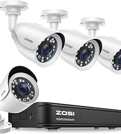 ZOSI H.265+ Full 1080p Home Security Camera System Outdoor Indoor, 5MP-Lite CCTV DVR 8 Channel and 4 x 1080p (2MP) Day Night Vision Weatherproof Surveillance Bullet Camera, Motion Alerts (No HDD)