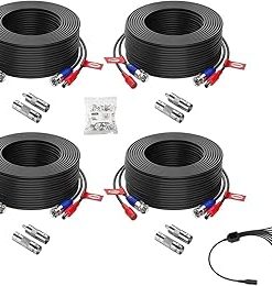 ZOSI DC 1 Female to 8 Male Output Power Splitter Cable Y Adapter for CCTV Accessories Black and 4 Pack 100ft(30M) All-in-One Video Power Cables,BNC Extension Security Camera Cable