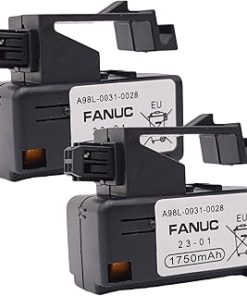 (2 Pack) 3V 1750mAh A98L-0031-0028 PLC Battery for FANUC A98L-0031-0028, A02B-0323-K102 Single Cell 3V in Cartridge Battery