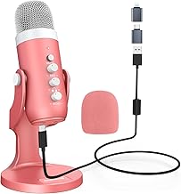 ZealSound USB Microphone,Condenser Computer Mic,Plug&Play Gaming Microphones for PS 4&5.Headphone Output&Volume Control,Mic Gain Control,Mute Button,YouTube Podcast on Mac&Windows Pearlescent Pink