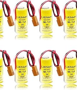 «8 Pack» 3V 1600mAh Br-2/3a Lithium Battery Replacement for FANUC A98L-0031-0006 PLC Industrial Lithium with Brown Plug, yellow