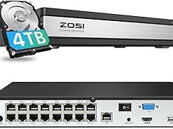 ZOSI 4K 16CH PoE NVR with 4TB Hard Drive, 16 Channel 8MP Surveillance Network Video Recorder for 24/7 Recording, Only Work with ZOSI 4K/5MP/4MP/3MP HD ZOSI PoE Security Camera