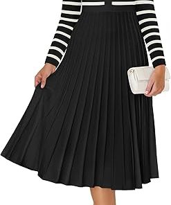 ZESICA Womens Long Sleeve Striped Midi Dresses Crewneck Button Ribbed Knit Pleated A Line Swing Sweater Dress