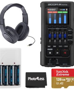 Zoom R4 MultiTrak 32-Bit Float Recorder with Stereo Bouncing Bundle with 128GB microSDXC Memory Card, Headphones, Batteries and Charger