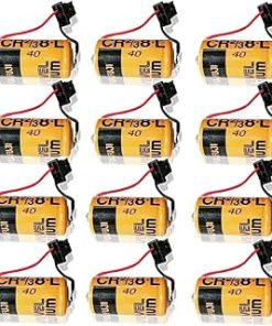 (12 Pack) 3V 2000mAh CR2/38.L Battery Compatible for Fuji CR2/3 8.L 3V PLC Lithium Battery FDK CR17/33 with Black Plug, Orange