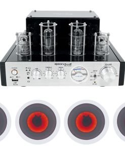 (1) Rockville BluTube 70w Tube Amplifier/Home Theater Stereo Receiver w/Bluetooth Bundle with (4) Rockville HC65-LED 6.5" 500 Watt in-Ceiling Home Theater Speakers with LED (5 Items)
