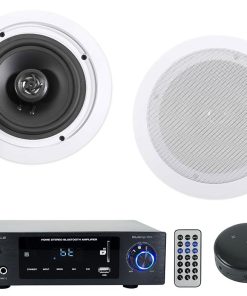 (1) Rockville BLUAMP 150 Home Stereo Bluetooth Amplifier Receiver Bundle with (4) Rockville HC655 6.5" 500 Watt in-Ceiling Home Theater Speakers + (1) WiFi Receiver (4 Items)