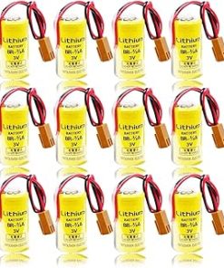 «12 Pack» 3V 1600mAh Br-2/3a Lithium Battery Replacement for FANUC A98L-0031-0006 PLC Industrial Lithium with Brown Plug