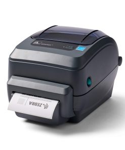 Zebra GX430t Thermal Transfer Desktop Printer Print Width of 4 in USB Serial Parallel and Ethernet Port Connectivity Includes Cutter GX43-102412-000