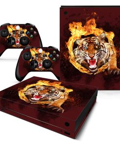 ZOOMHITSKINS Compatible for Xbox One X Skin, Xbox One X Controller Skin and Console Skin, Safari Zoo Fire Red Tiger King Animal Dangerous, Durable & Fit, 3M Vinyl, Easy to Install, Precise Cut-Outs