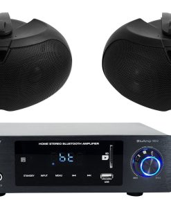 (1) Rockville BLUAMP 150 Home Stereo Bluetooth Amplifier Receiver Optical/Phono/RCA Bundle with (2) Rockville D4-8 Black Dual 4" 8 Ohm Wall Mount Swivel Outdoor Home Patio Speaker (3 Items)