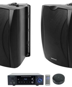 (1) Rockville BLUAMP 150 Home Stereo Bluetooth Amplifier Receiver Bundle with (2) Rockville WET-5B 70V 5.25" IPX55 Commercial Indoor/Outdoor Wall Speaker + (1) WiFi Receiver (4 Items)