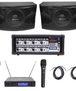 (2) Rockville KPS12 12" 3-Way 1600w Karaoke/Pro Speakers+Amplifier+Wireless Mics