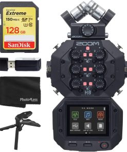 Zoom H8 8-Input / 12-Track Portable Handy Recorder For Podcasting, Music, Field Recording + 128GB Memory Card + SD Card Reader + Table Tripod Hand Grip – Top Value Accessory Bundle