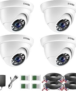 ZOSI 4 Pack 2MP 1080p HD-TVI Home Security Camera Outdoor Indoor 1920TVL, 24PCS LEDs, 80ft Night Vision, 90°View Angle, Weatherproof Surveillance CCTV Dome Camera