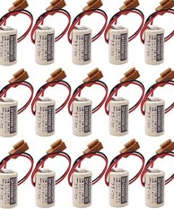 (15 Packs CR14250SE 3V 1000mAh 1/2AA PLC Lithium Battery for FDK 1747-BA Backup Power Supply with Brown Plug, Non-Rechargeable
