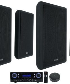(1) Rockville BLUAMP 100 Home Stereo Bluetooth Amplifier Bundle with (4) Rockville RockSlim Black Home Theater 5.25" 240w Easy Wall Mount Slim Speakers + (1) Smart WiFi Receiver (4 Items)