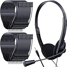 Yunsailing 30 Pack Classroom Headphones with Microphone School Student Kids Headphones Bulk Class Set Lightweight Adjustable Earphones on Ear with 3.5 mm Jack (Plastic Stem)