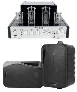 (1) Rockville BluTube 70w Tube Amplifier/Home Theater Stereo Receiver w/Bluetooth Bundle with (2) Rockville HP4S-8 BK Black 4" Outdoor/Indoor 8-Ohm Wall Mount Home Speakers (3 Items)