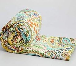 YUVANCRAFTS Indian Handmade Kantha Quilt Pure Cotton Traditional Paisley Print Queen Quilt Blanket Bedspreads Throw