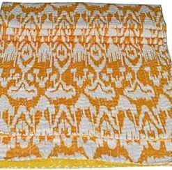 YUVANCRAFTS Indian Handmade Kantha Quilt Pure Cotton Traditional Paisley Screen Print White Queen Quilt Blanket Bedspreads Throw