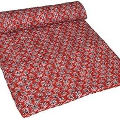 YUVANCRAFTS Traditional Ajrakh Screen Print Kantha Quilt Handmade Pure Cotton Kantha Quilt Queen Blanket Bedspreads Throw