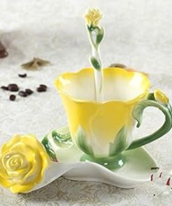ZHEXUNDIAN Ceramic Coffee Cup Saucer Set Elegant Coffee Mugs Dish Set Household Afternoon Tea Cup Set With Spoon (Color : 2)
