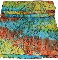 YUVANCRAFTS Indian Handmade Tie Dye Print Kantha Quilt Pure Cotton Traditional Print Queen Quilt Blanket Bedspreads Throw Gudari