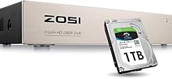 ZOSI 1080P 4 Channel Security Video Recorder DVR with 1TB Hard Drive pre-Installed for Surveillance Cameras System Support Motion Detection Playback Remote Viewing (Renewed)