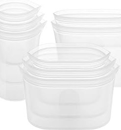 Zip Top Reusable Food Storage Bags | Full Set of 8 [Frost] | Silicone Meal Prep Container | Microwave, Dishwasher and Freezer Safe | Made in the USA